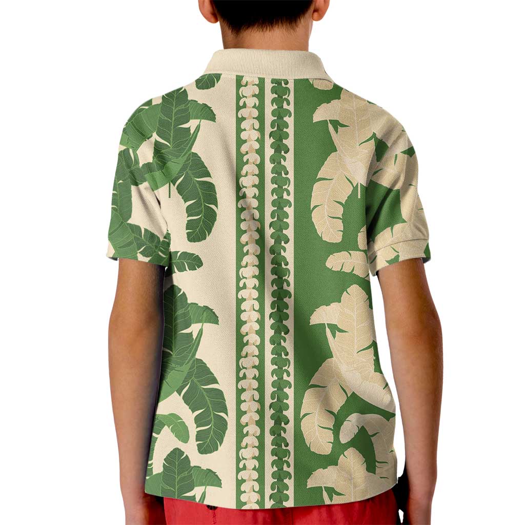 Hawaii Pua Kenikeni Lei Kid Polo Shirt With Lau Maia Green LT05 - Polynesian Pride