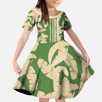 Hawaii Pua Kenikeni Lei Kid Short Sleeve Dress With Lau Maia Green