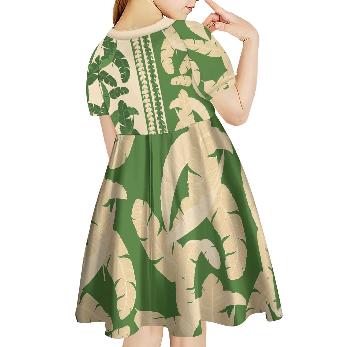 Hawaii Pua Kenikeni Lei Kid Short Sleeve Dress With Lau Maia Green