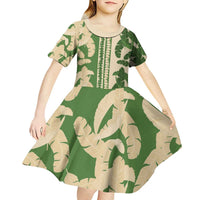 Hawaii Pua Kenikeni Lei Kid Short Sleeve Dress With Lau Maia Green