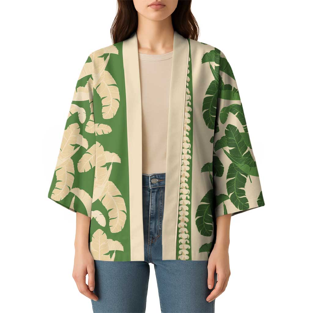 Hawaii Pua Kenikeni Lei Kimono With Lau Maia Green LT05 - Polynesian Pride