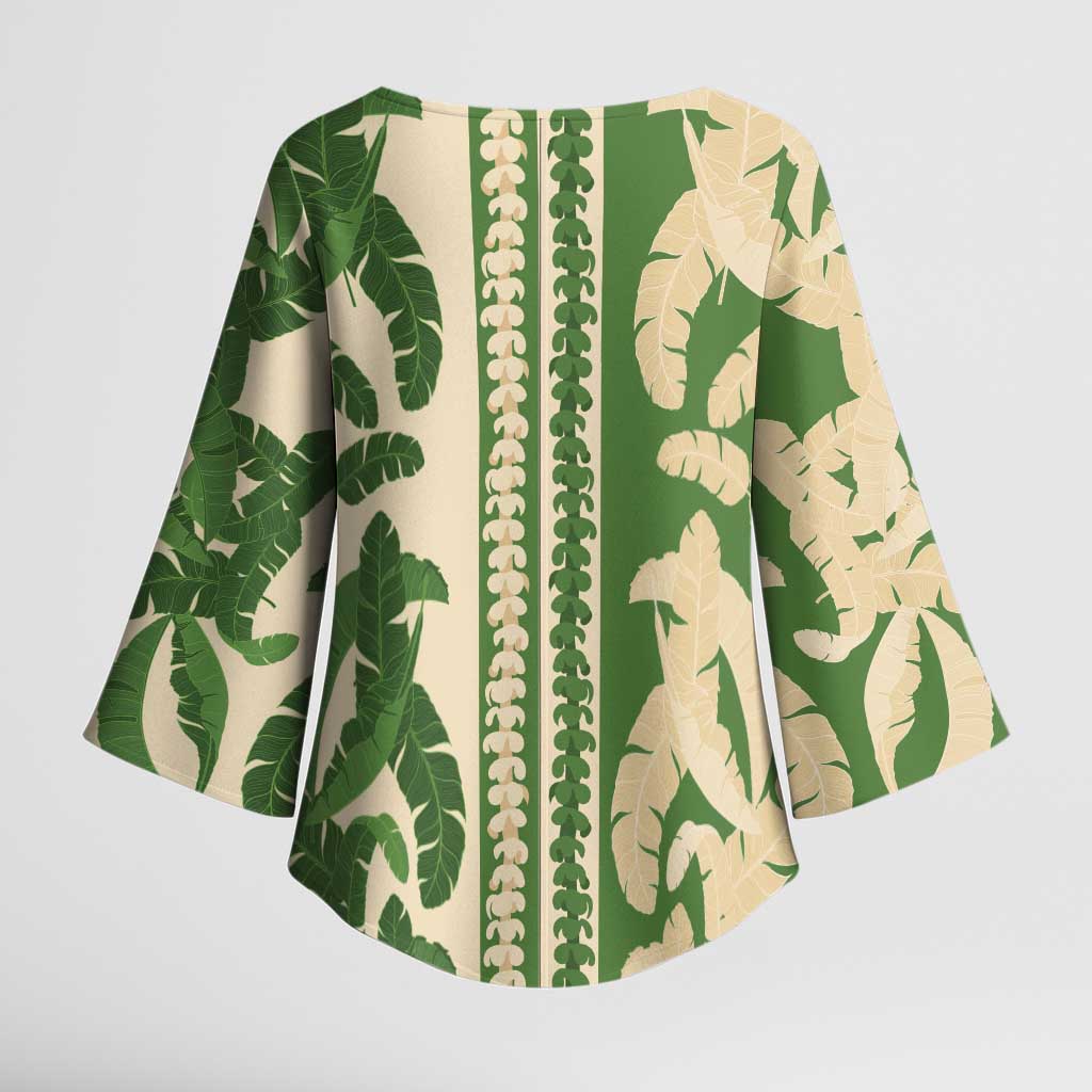 Hawaii Pua Kenikeni Lei Kimono Sleeve Blouse With Lau Maia Green LT05 - Polynesian Pride