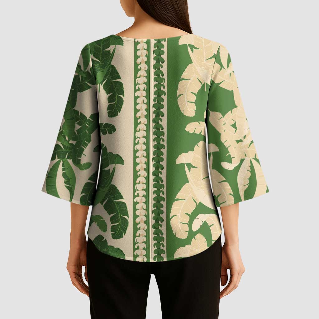 Hawaii Pua Kenikeni Lei Kimono Sleeve Blouse With Lau Maia Green LT05 - Polynesian Pride