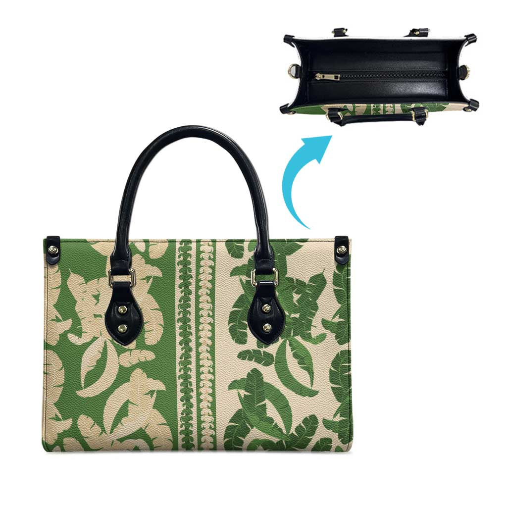 Hawaii Pua Kenikeni Lei Leather Bag With Lau Maia Green