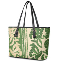 Hawaii Pua Kenikeni Lei Leather Tote Bag With Lau Maia Green LT05 - Polynesian Pride