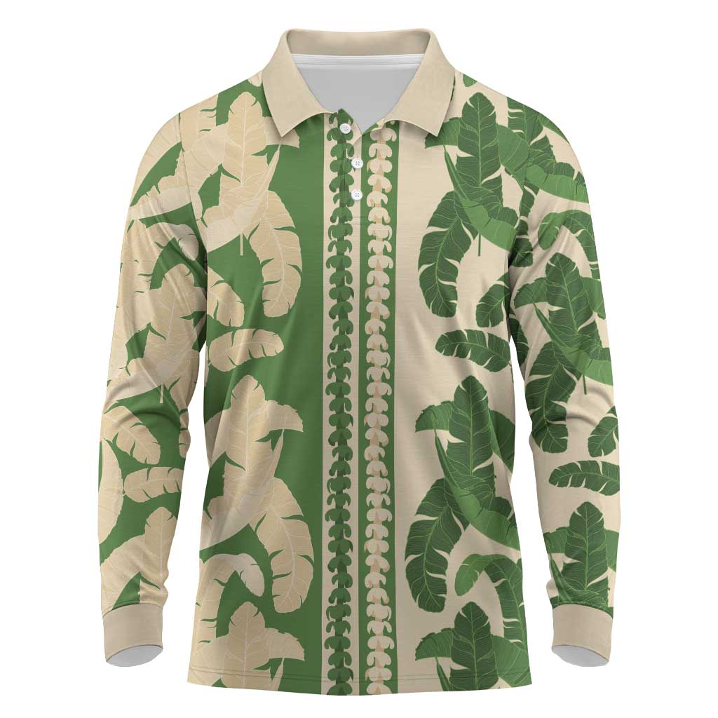 Hawaii Pua Kenikeni Lei Long Sleeve Polo Shirt With Lau Maia Green LT05 Green - Polynesian Pride