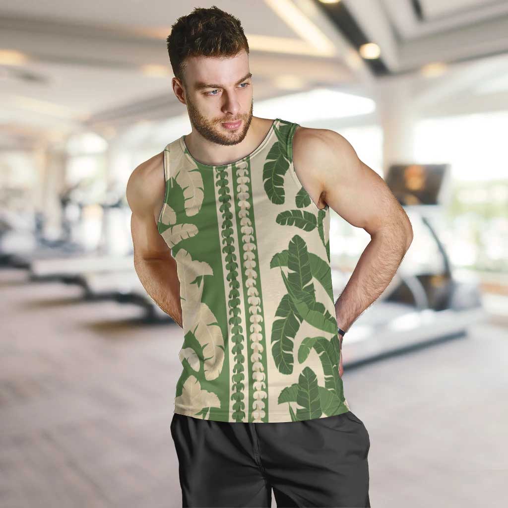 Hawaii Pua Kenikeni Lei Men Tank Top With Lau Maia Green LT05 Green - Polynesian Pride