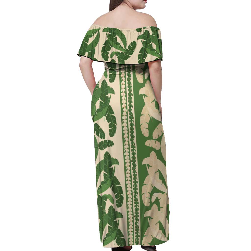 Hawaii Pua Kenikeni Lei Off Shoulder Maxi Dress With Lau Maia Green LT05 - Polynesian Pride
