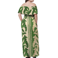 Hawaii Pua Kenikeni Lei Off Shoulder Maxi Dress With Lau Maia Green LT05 - Polynesian Pride
