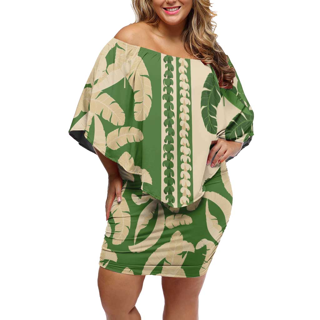 Hawaii Pua Kenikeni Lei Off Shoulder Short Dress With Lau Maia Green