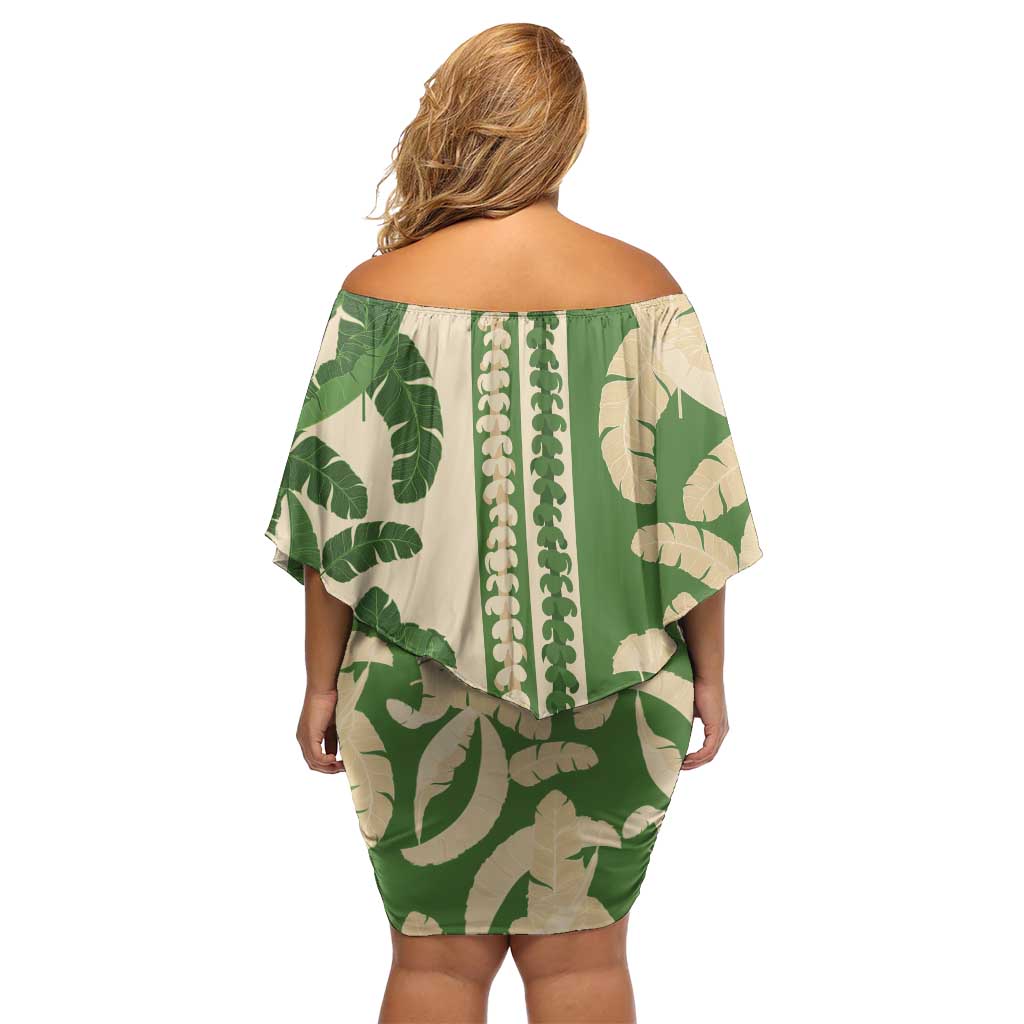Hawaii Pua Kenikeni Lei Off Shoulder Short Dress With Lau Maia Green LT05 - Polynesian Pride