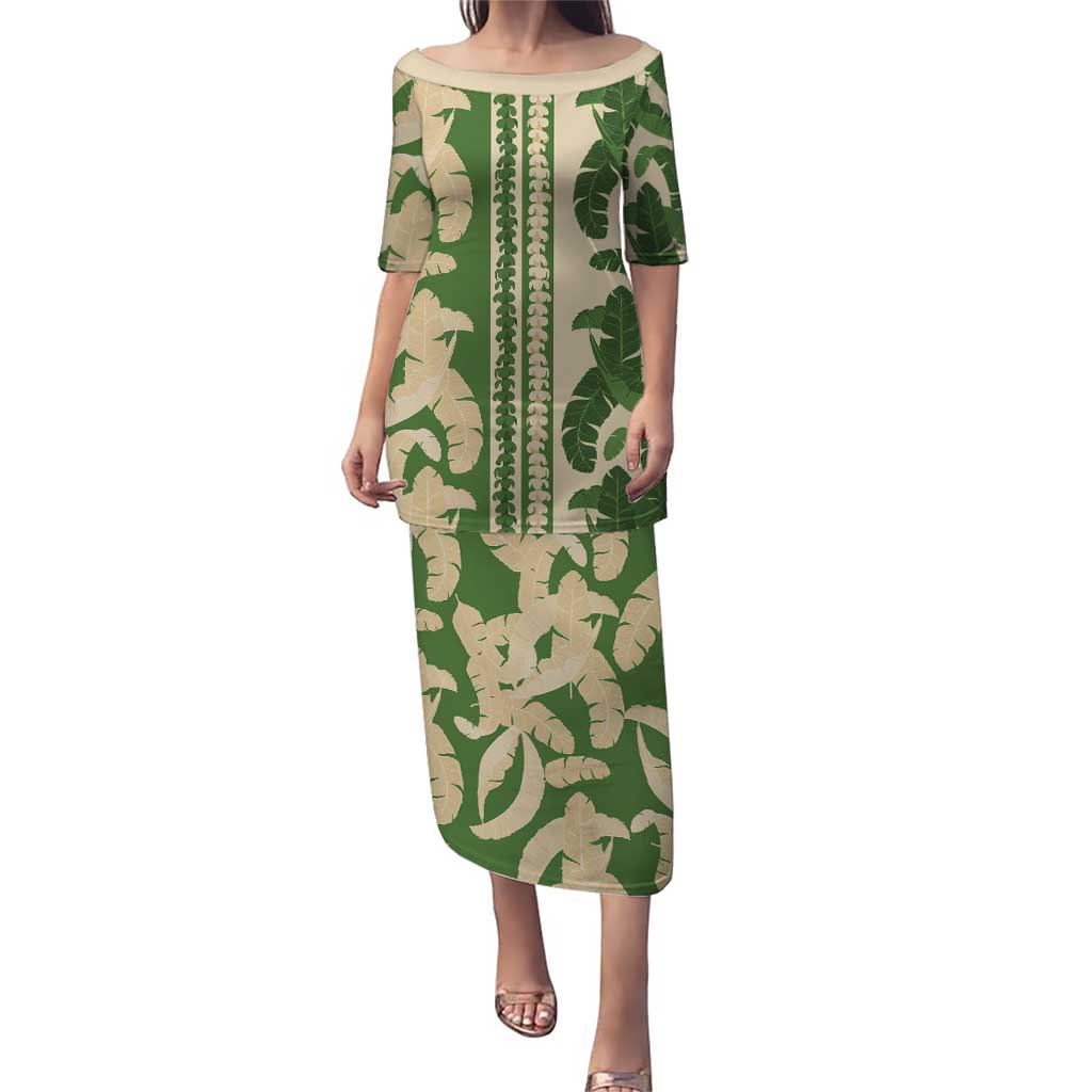 Hawaii Pua Kenikeni Lei Puletasi With Lau Maia Green
