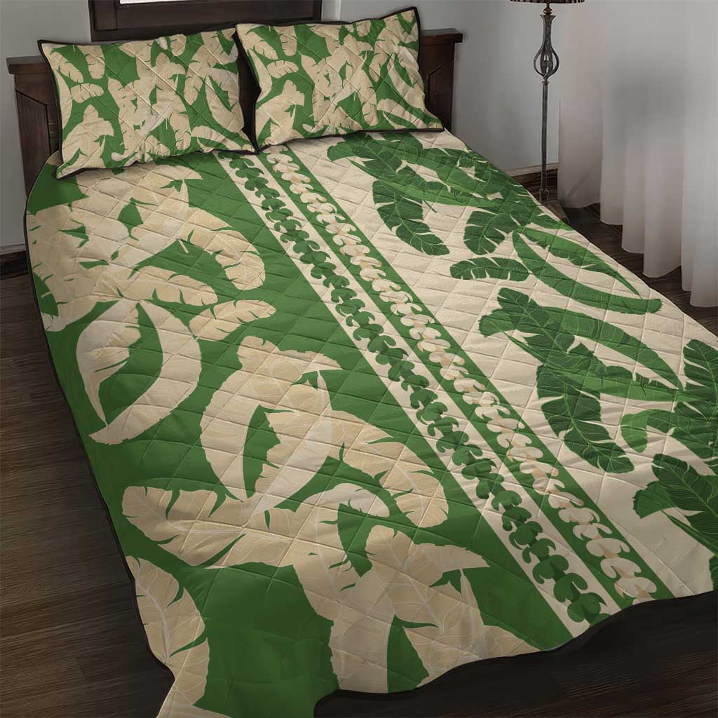 Hawaii Pua Kenikeni Lei Quilt Bed Set With Lau Maia Green LT05 Green - Polynesian Pride