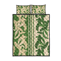 Hawaii Pua Kenikeni Lei Quilt Bed Set With Lau Maia Green LT05 - Polynesian Pride