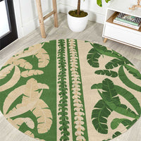 Hawaii Pua Kenikeni Lei Round Carpet With Lau Maia Green LT05 Green - Polynesian Pride