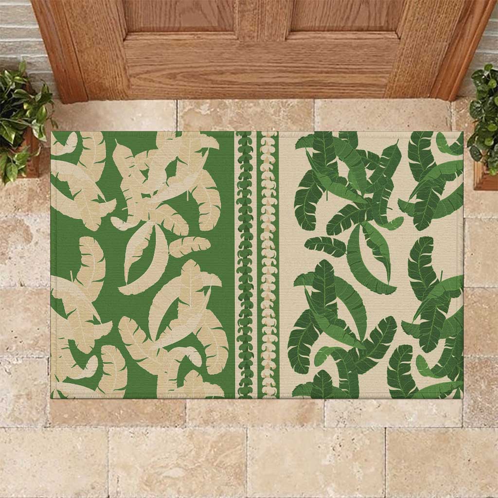 Hawaii Pua Kenikeni Lei Rubber Doormat With Lau Maia Green LT05 Green - Polynesian Pride