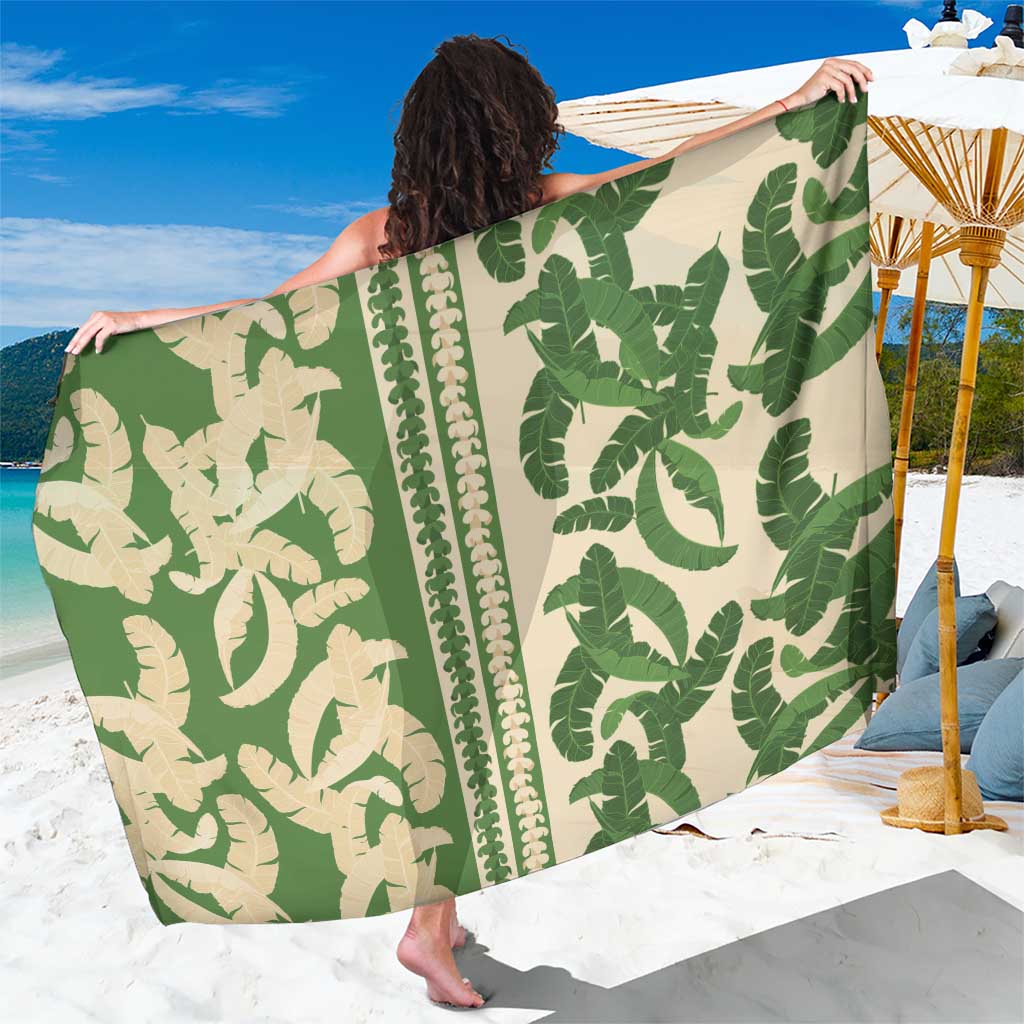 Hawaii Pua Kenikeni Lei Sarong With Lau Maia Green LT05 One Size 44 x 66 inches Green - Polynesian Pride