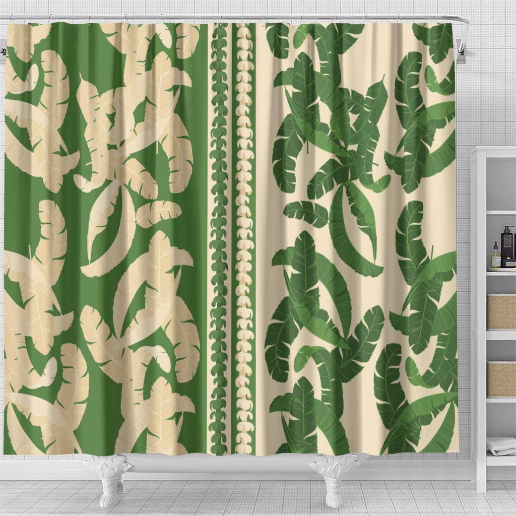 Hawaii Pua Kenikeni Lei Shower Curtain With Lau Maia Green LT05 - Polynesian Pride