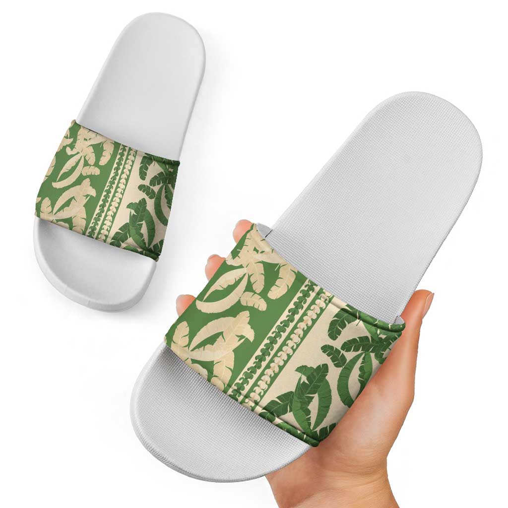 Hawaii Pua Kenikeni Lei Slide Sandals With Lau Maia Green LT05 - Polynesian Pride
