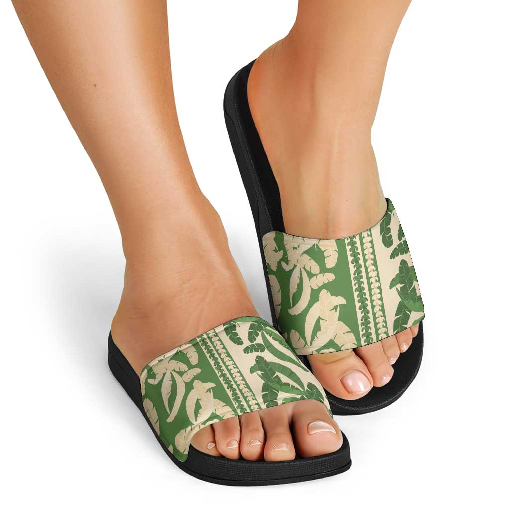 Hawaii Pua Kenikeni Lei Slide Sandals With Lau Maia Green LT05 - Polynesian Pride