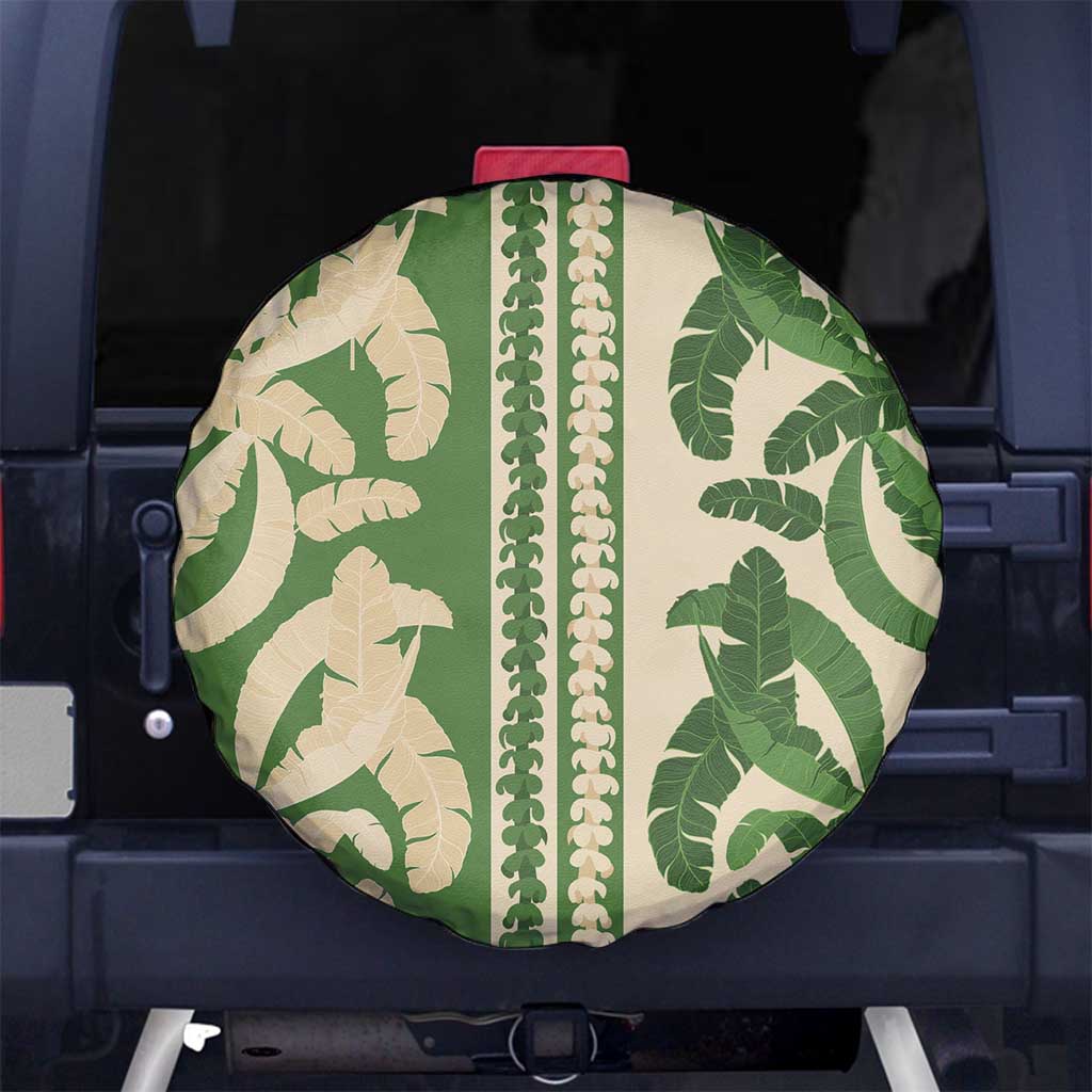 Hawaii Pua Kenikeni Lei Spare Tire Cover With Lau Maia Green LT05 No hole Green - Polynesian Pride