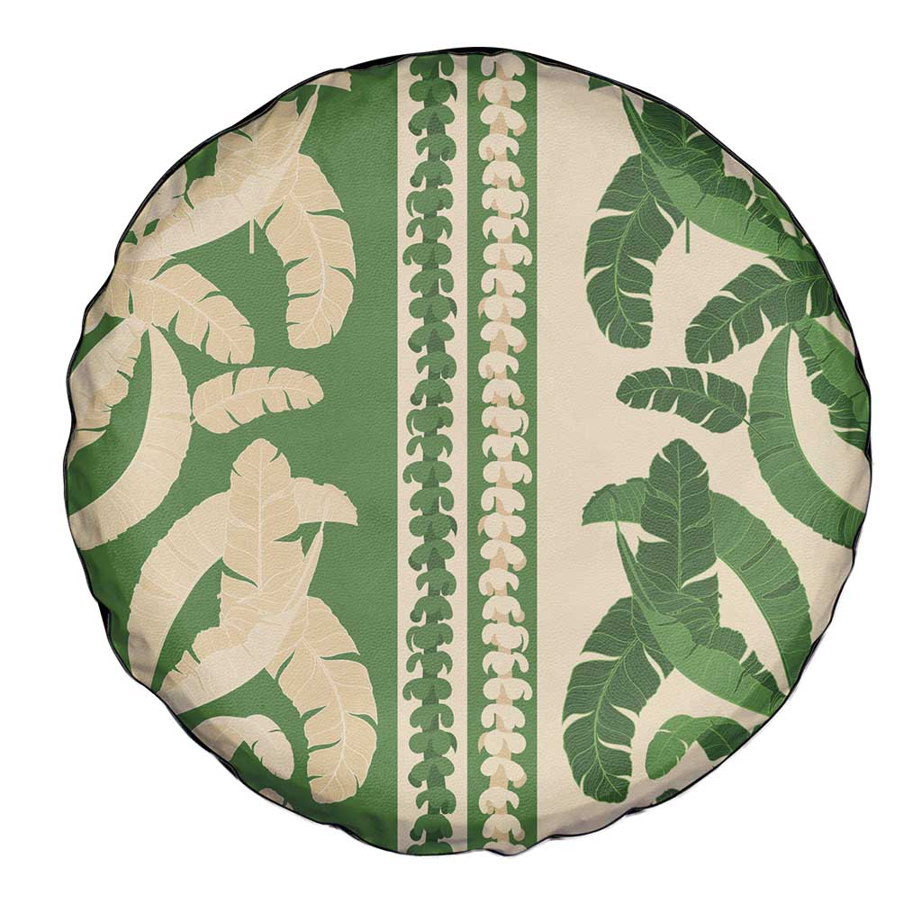 Hawaii Pua Kenikeni Lei Spare Tire Cover With Lau Maia Green LT05 - Polynesian Pride