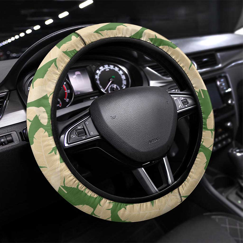 Hawaii Pua Kenikeni Lei Steering Wheel Cover With Lau Maia Green LT05 Universal Fit Green - Polynesian Pride