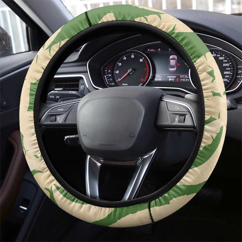 Hawaii Pua Kenikeni Lei Steering Wheel Cover With Lau Maia Green LT05 - Polynesian Pride