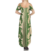 Hawaii Pua Kenikeni Lei Summer Maxi Dress With Lau Maia Green LT05 - Polynesian Pride