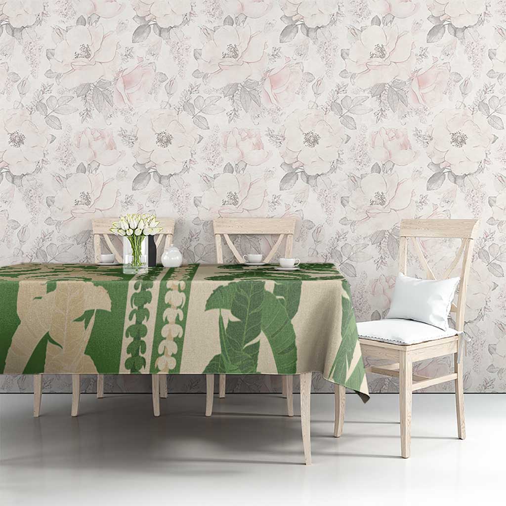Hawaii Pua Kenikeni Lei Tablecloth With Lau Maia Green LT05 - Polynesian Pride