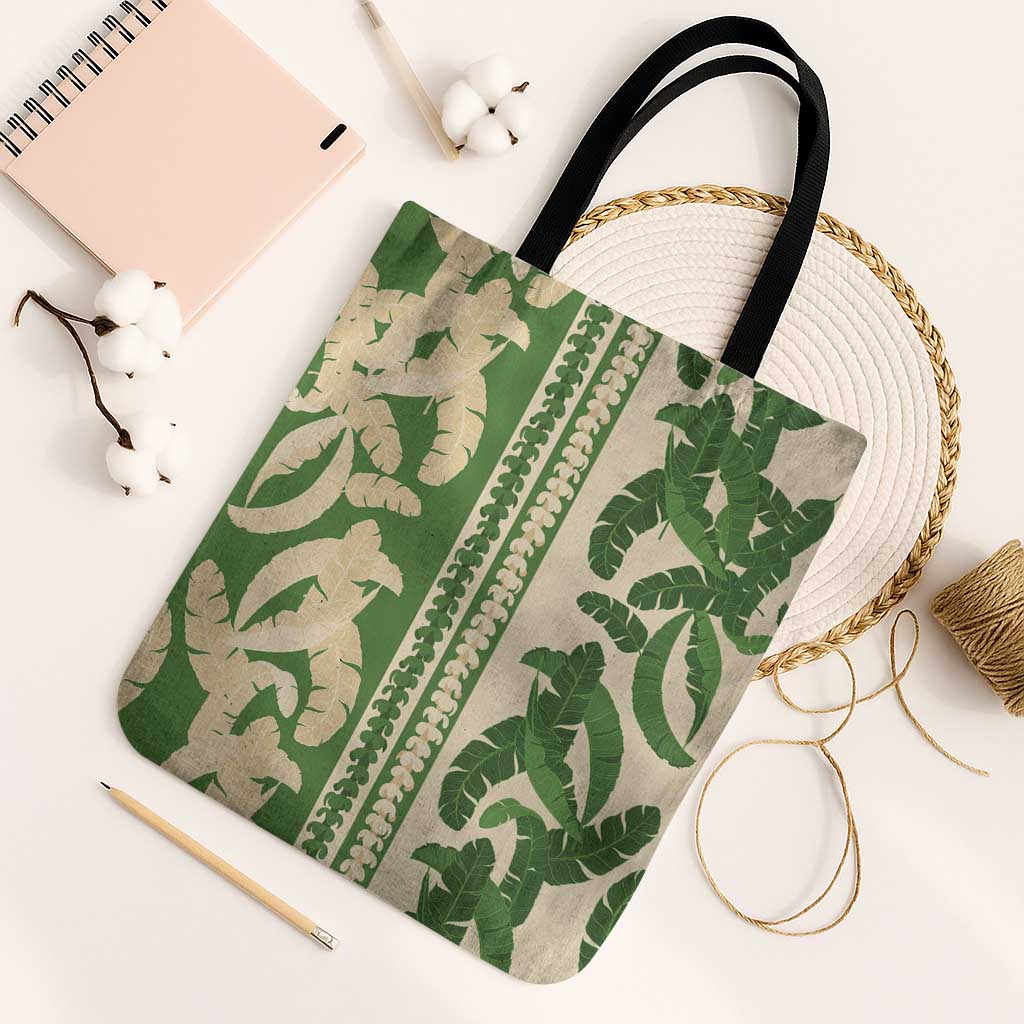 Hawaii Pua Kenikeni Lei Tote Bag With Lau Maia Green LT05 Black Strap One Size Green - Polynesian Pride
