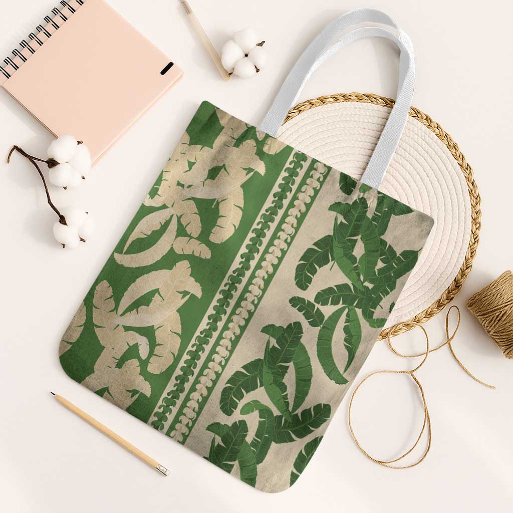 Hawaii Pua Kenikeni Lei Tote Bag With Lau Maia Green LT05 White Strap One Size Green - Polynesian Pride