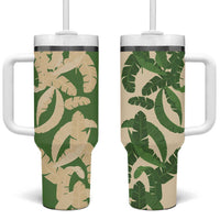 Hawaii Pua Kenikeni Lei Tumbler With Handle With Lau Maia Green LT05 One Size: 40 oz Green - Polynesian Pride
