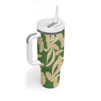 Hawaii Pua Kenikeni Lei Tumbler With Handle With Lau Maia Green LT05 - Polynesian Pride