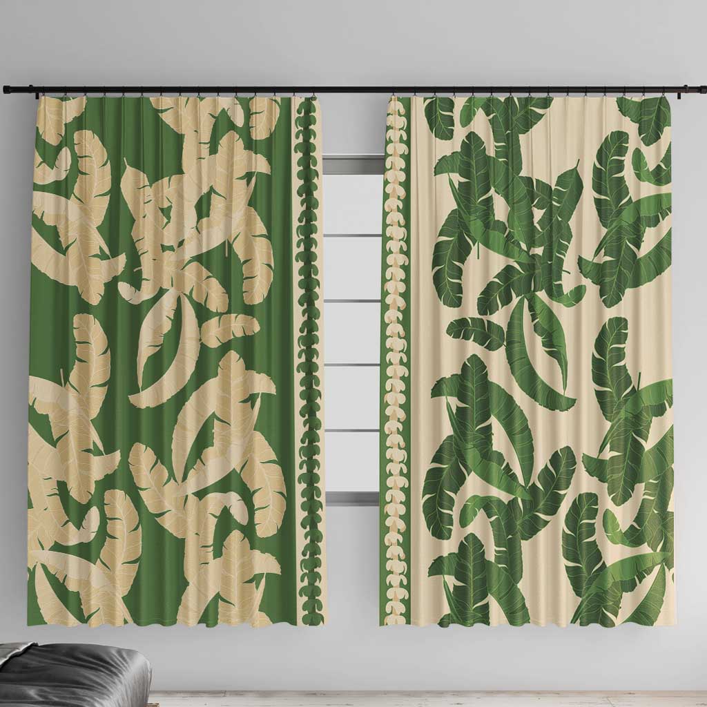 Hawaii Pua Kenikeni Lei Window Curtain With Lau Maia Green LT05 With Hooks Green - Polynesian Pride