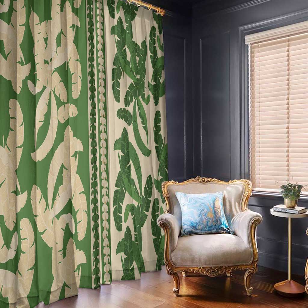 Hawaii Pua Kenikeni Lei Window Curtain With Lau Maia Green LT05 - Polynesian Pride