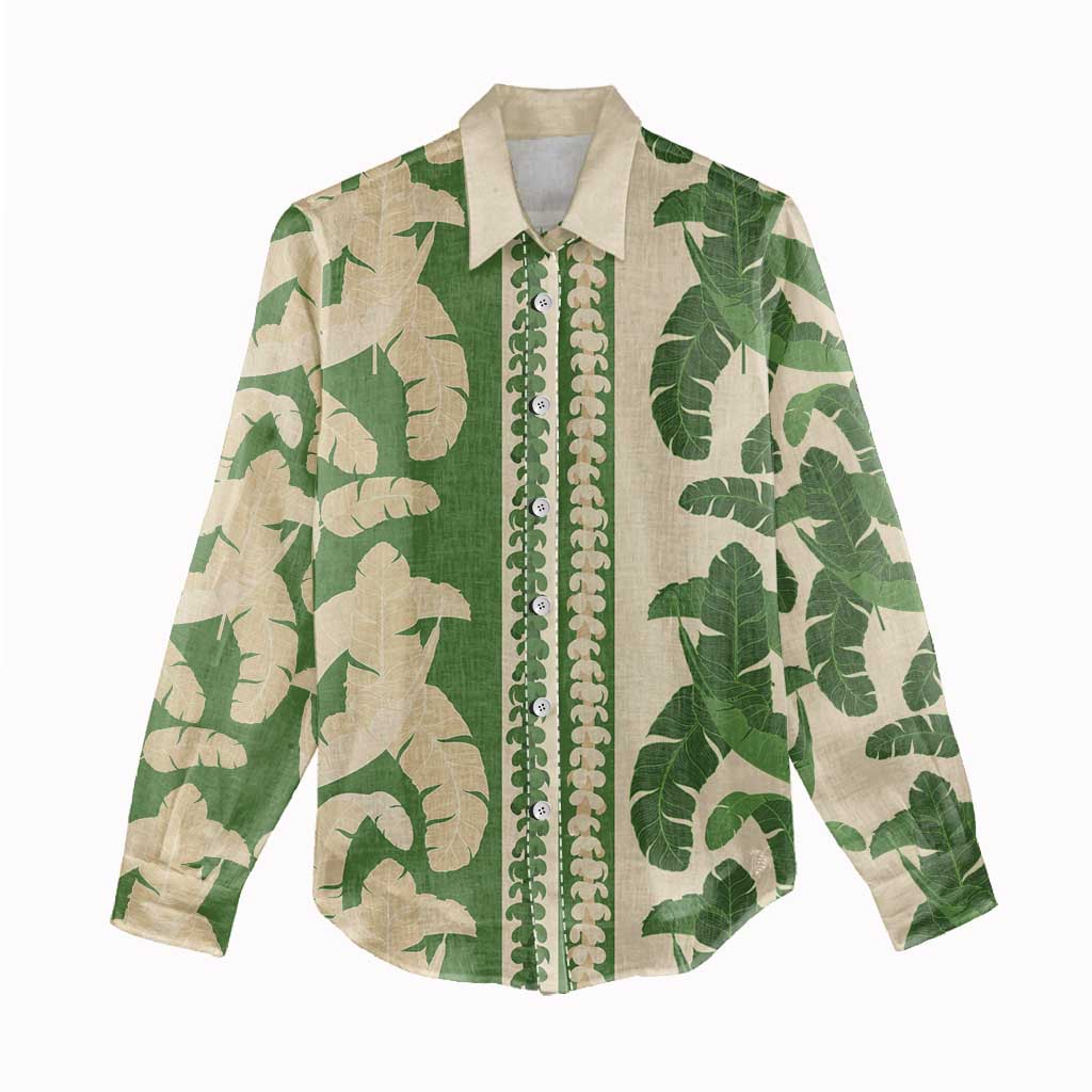 Hawaii Pua Kenikeni Lei Women Casual Shirt With Lau Maia Green