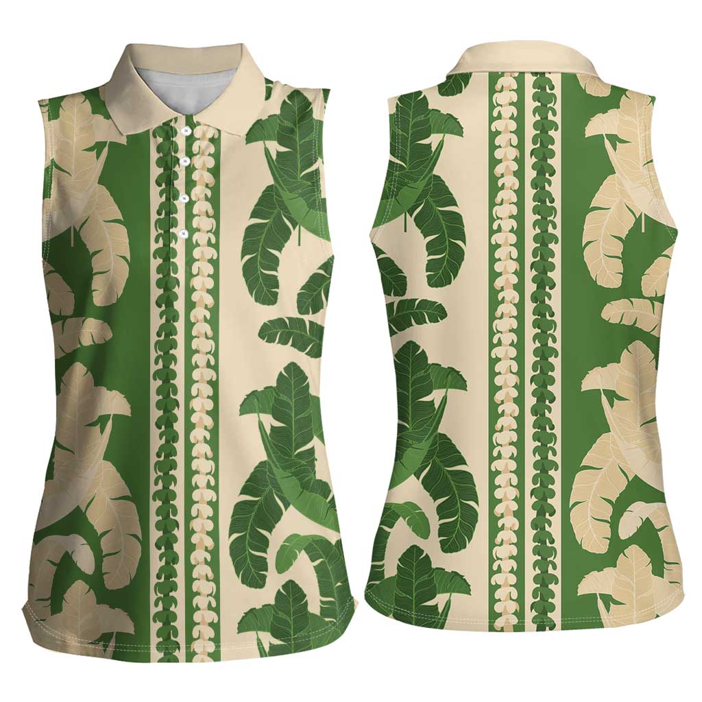 Hawaii Pua Kenikeni Lei Women Sleeveless Polo Shirt With Lau Maia Green