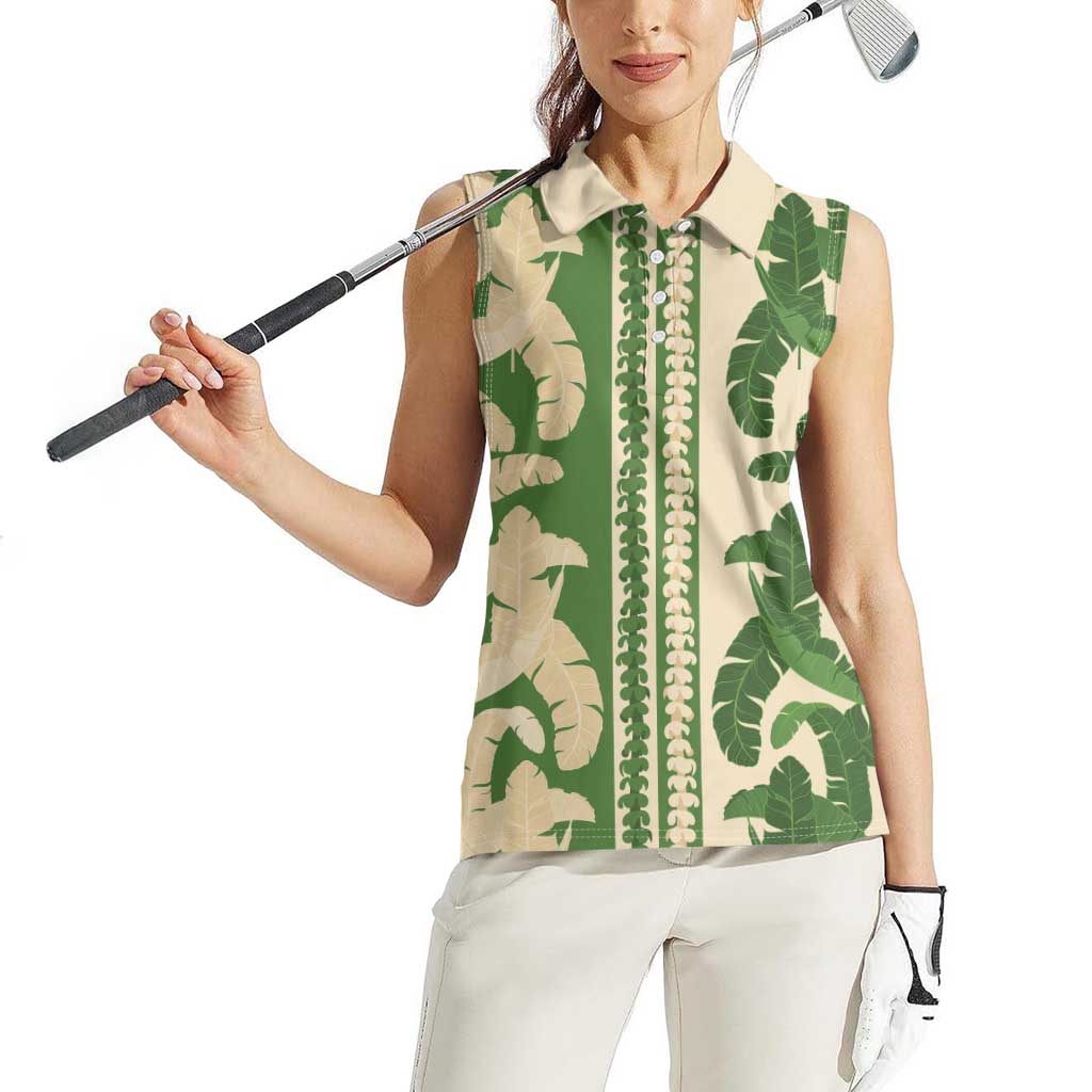 Hawaii Pua Kenikeni Lei Women Sleeveless Polo Shirt With Lau Maia Green