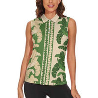 Hawaii Pua Kenikeni Lei Women Sleeveless Polo Shirt With Lau Maia Green