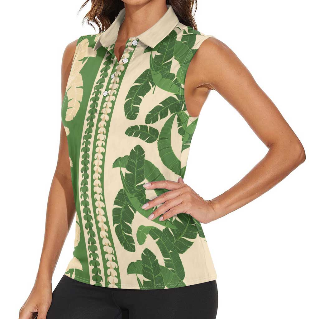 Hawaii Pua Kenikeni Lei Women Sleeveless Polo Shirt With Lau Maia Green
