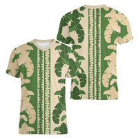 Hawaii Pua Kenikeni Lei Women V-Neck T-Shirt With Lau Maia Green