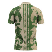 Hawaii Pua Kenikeni Lei Zipper Polo Shirt With Lau Maia Green LT05 - Polynesian Pride
