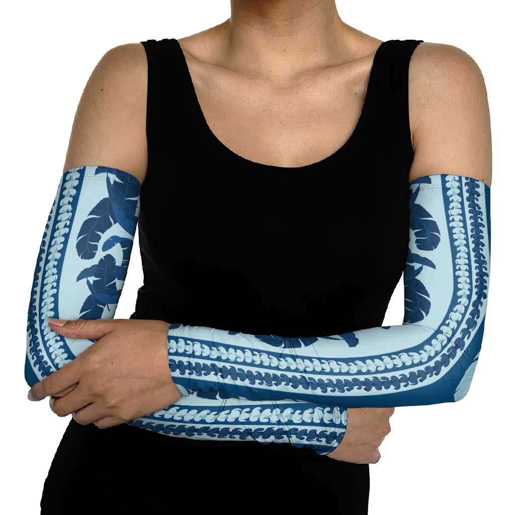 Hawaii Pua Kenikeni Lei Arm Sleeves With Lau Maia Royal Blue LT05 - Polynesian Pride