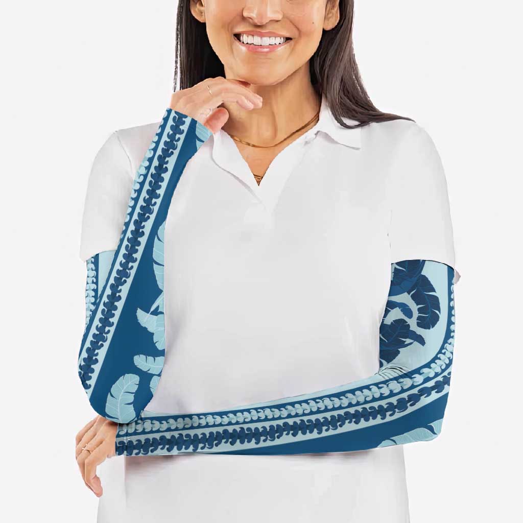 Hawaii Pua Kenikeni Lei Arm Sleeves With Lau Maia Royal Blue LT05 - Polynesian Pride