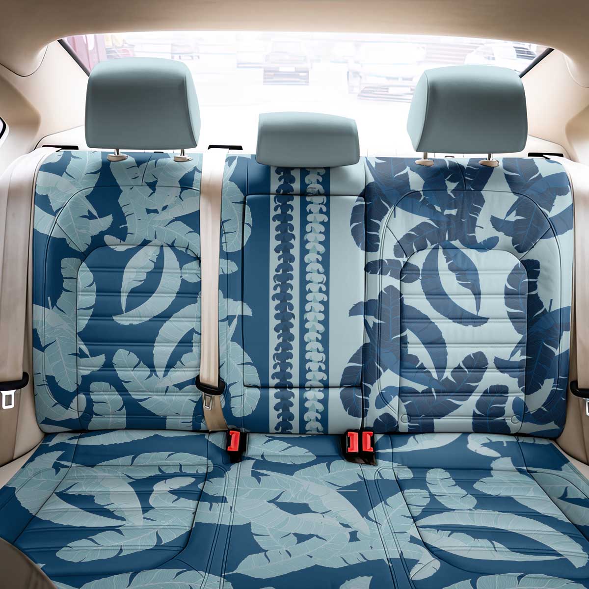 Hawaii Pua Kenikeni Lei Back Car Seat Cover With Lau Maia Royal Blue LT05 - Polynesian Pride