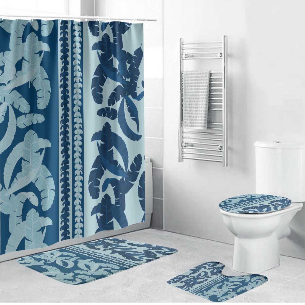 Hawaii Pua Kenikeni Lei Bathroom Set With Lau Maia Royal Blue LT05 Bathroom Set (4 pcs) Blue - Polynesian Pride