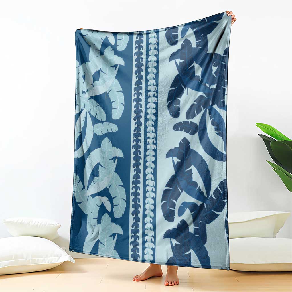 Hawaii Pua Kenikeni Lei Blanket With Lau Maia Royal Blue LT05 - Polynesian Pride