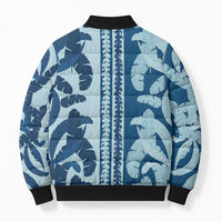 Hawaii Pua Kenikeni Lei Bomber Puffer Jacket With Lau Maia Royal Blue