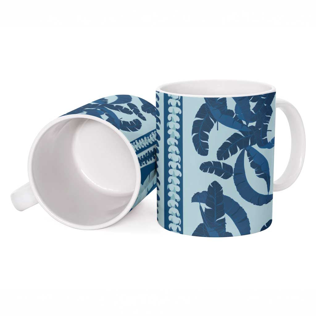 Hawaii Pua Kenikeni Lei Ceramic Mug With Lau Maia Royal Blue LT05 - Polynesian Pride